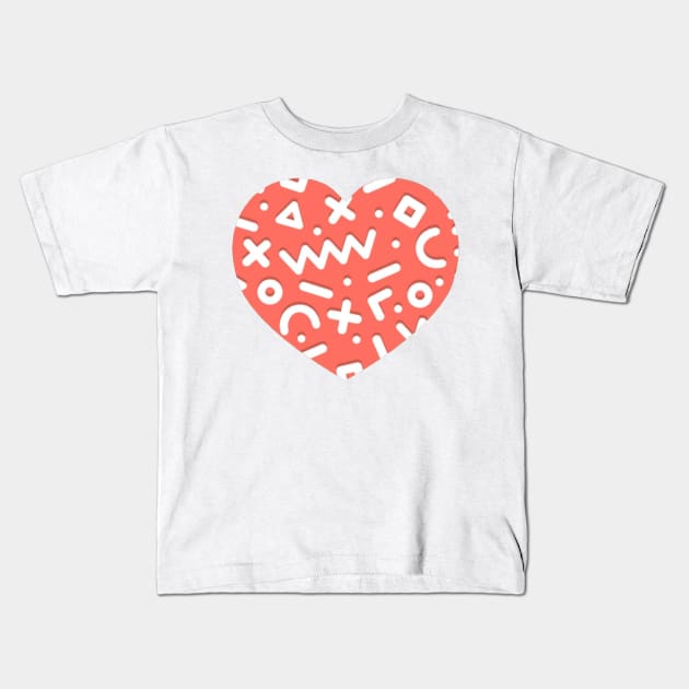 Red and white square and rectangle pattern Kids T-Shirt by RubyCollection